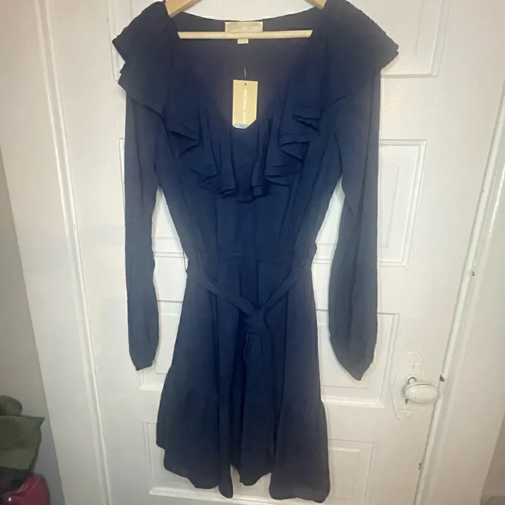 NWTs Michael Kors Ruffled V-Neck Tiered Hem Dress Size Medium